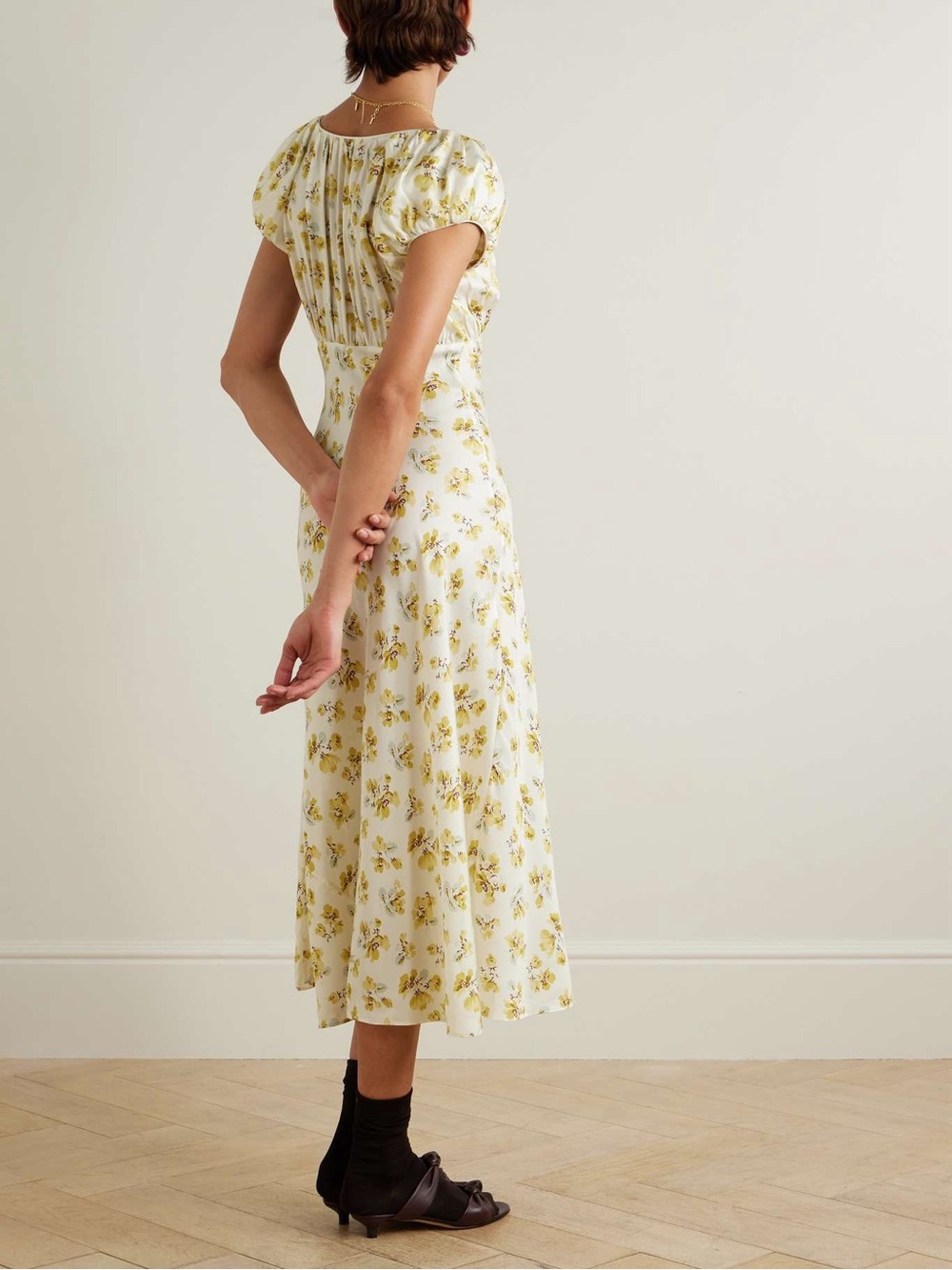 NWOT Doen Floral-print Silk-blend Midi Dress in Yellow, Size XXS/XS/S/M/L - Picture 2 of 16